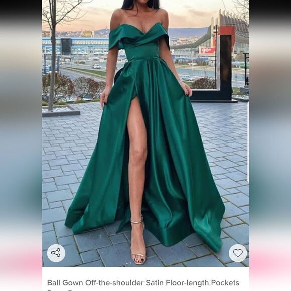 Ball Gown Off-the-shoulder Satin Floor-length Pockets Prom Dresses - Picture 1 of 14